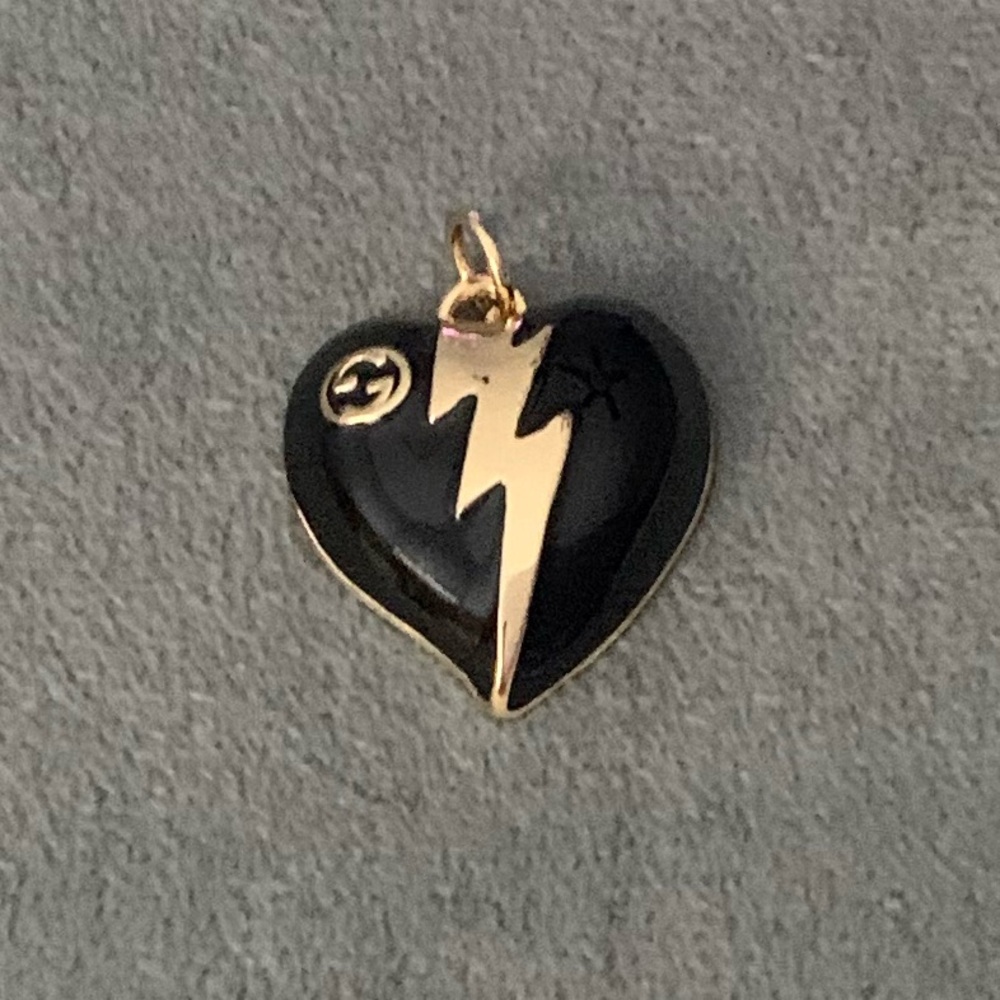 Black Upcycled Heart Pendant with Gold Lightning Bolt